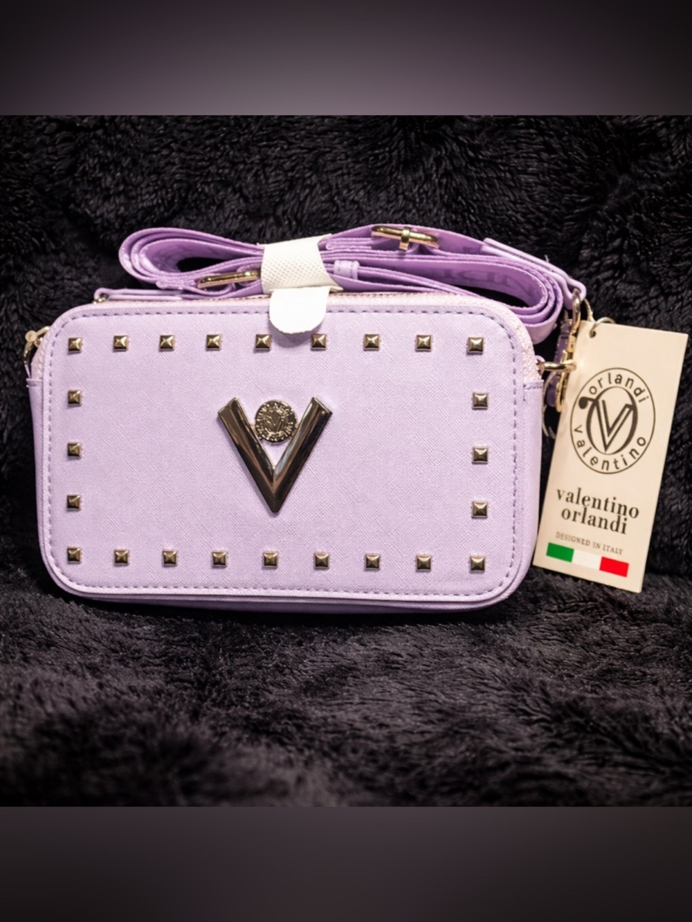Valentino Orlandi Lavender Studded Crossbody Bag Italian Designer Camera Bag